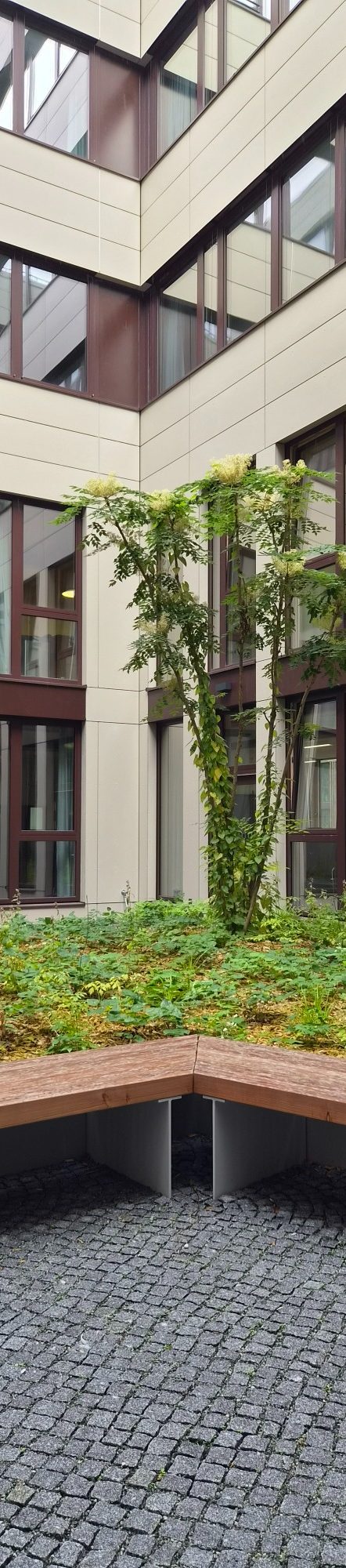 Menschenmenge vor einem modernen Gebäude mit großen Fenstern und hellem Stein.